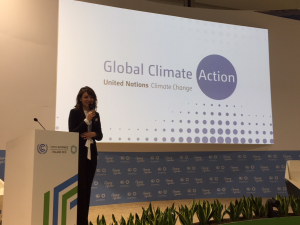 Magdalena Filcek at official presentation of Vinci Power Nap at COP24 showing two project: 
